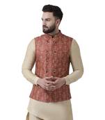 Maroon Printed Linen Nehru Jacket
