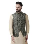 Grey Printed Linen Nehru Jacket