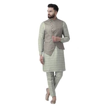 Green Printed Pure Silk Nehru Jacket 4