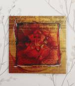 Lord Ganesha Painting On Marble Square Tile