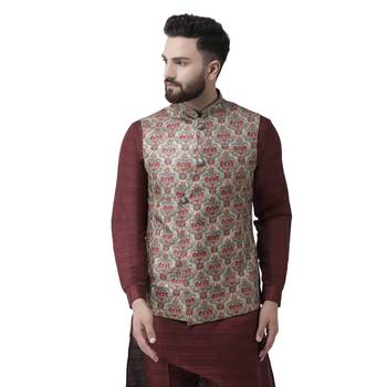 Green Printed Pure Silk Nehru Jacket 1