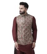 Green Printed Pure Silk Nehru Jacket