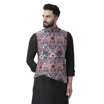 White Printed Silk Blend Nehru Jacket 1