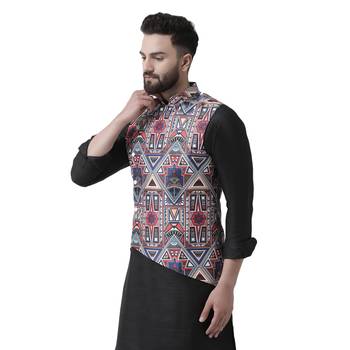 White Printed Silk Blend Nehru Jacket 2