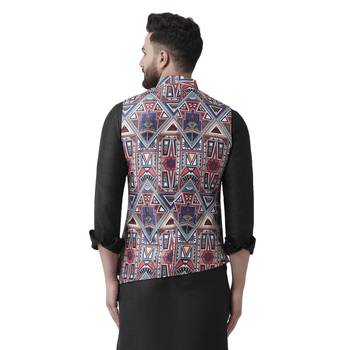 White Printed Silk Blend Nehru Jacket 3