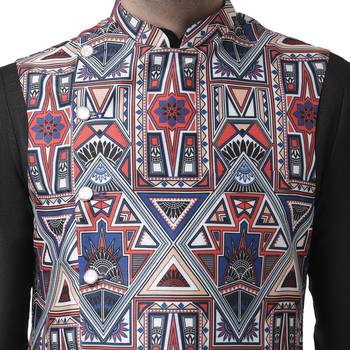 White Printed Silk Blend Nehru Jacket 5