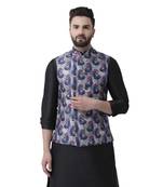 Grey Printed Silk Blend Nehru Jacket