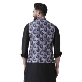 Grey Printed Silk Blend Nehru Jacket 3