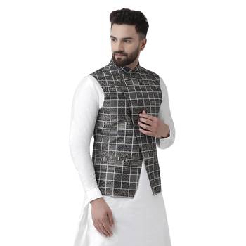 Black Printed Silk Blend Nehru Jacket 2