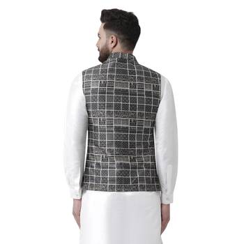 Black Printed Silk Blend Nehru Jacket 3