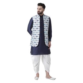 White Printed Silk Blend Nehru Jacket 4