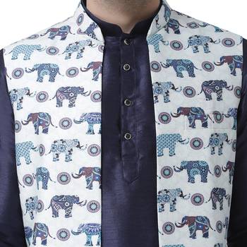White Printed Silk Blend Nehru Jacket 5