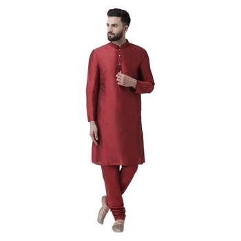 Maroon Plain Dupion Silk Kurta Pajama 1