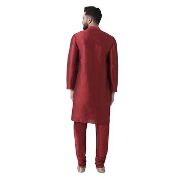 Maroon Plain Dupion Silk Kurta Pajama 3