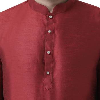 Maroon Plain Dupion Silk Kurta Pajama 4