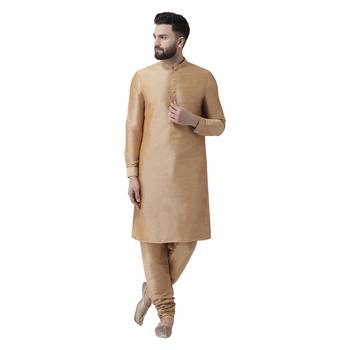 Gold Plain Dupion Silk Kurta Pajama 1