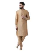 Gold Plain Dupion Silk Kurta Pajama