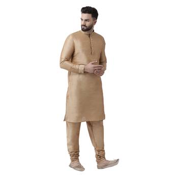 Gold Plain Dupion Silk Kurta Pajama 2