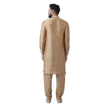 Gold Plain Dupion Silk Kurta Pajama 3