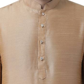 Gold Plain Dupion Silk Kurta Pajama 4