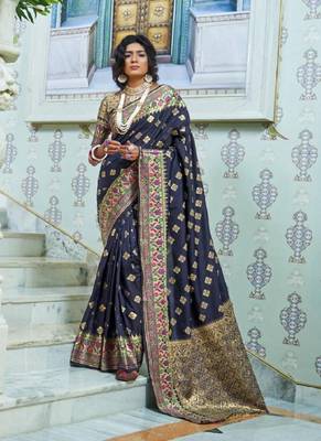   royal blue woven paithani silk saree with blouse 1