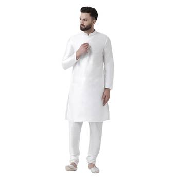White Plain Dupion Silk Kurta Pajama 1