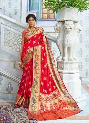 Red woven paithani silk saree with blouse 1