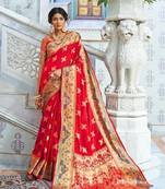 Red woven paithani silk saree with blouse