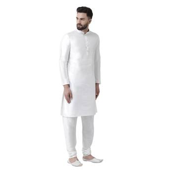 White Plain Dupion Silk Kurta Pajama 2