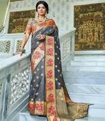 Grey woven paithani silk saree with blouse