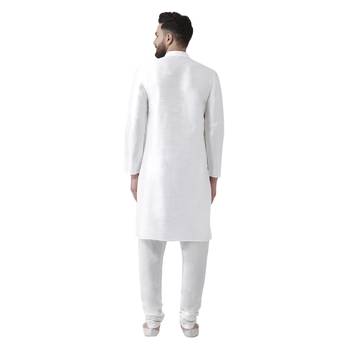 White Plain Dupion Silk Kurta Pajama 3