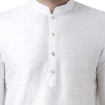 White Plain Dupion Silk Kurta Pajama 4