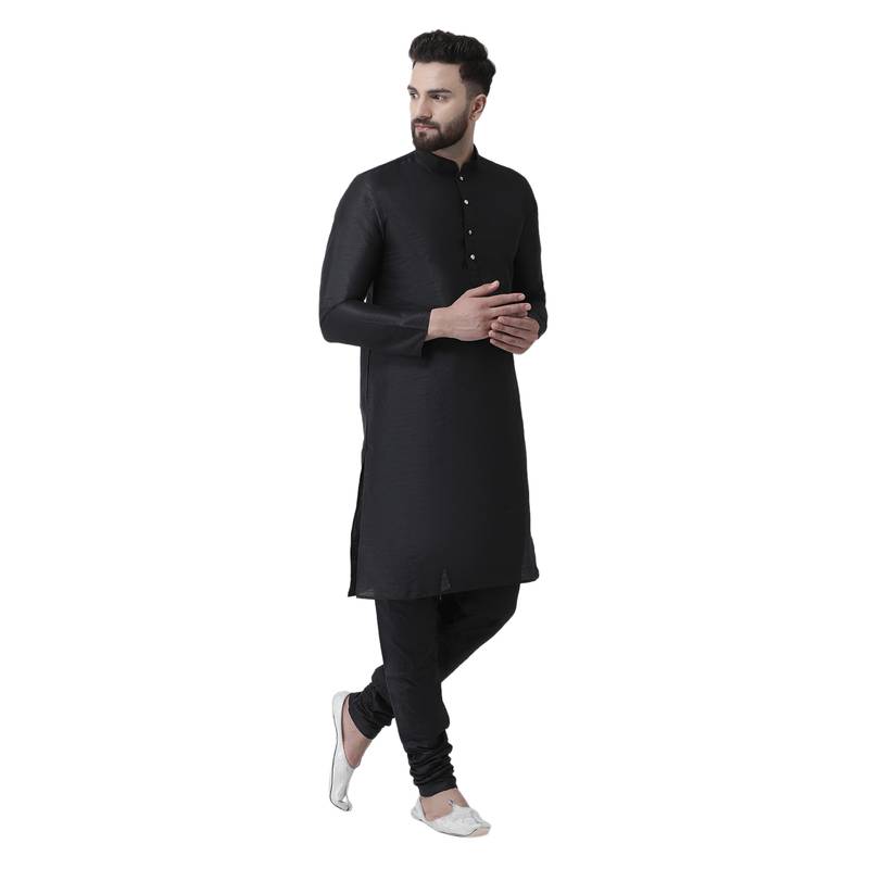Black Kurta Payjama Dhupion Silk main image 1