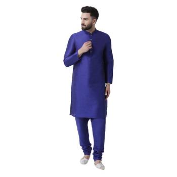 Blue Plain Dupion Silk Kurta Pajama 1