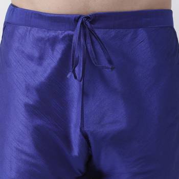 Blue Plain Dupion Silk Kurta Pajama 5
