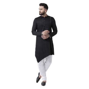 Black Plain Pure Cotton Kurta Pajama 1