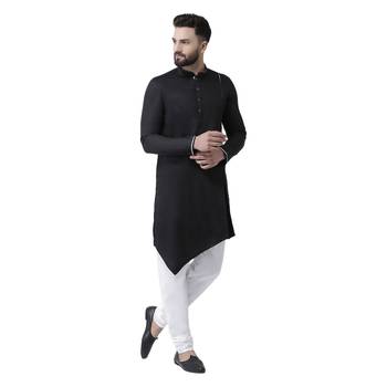 Black Plain Pure Cotton Kurta Pajama 2