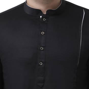 Black Plain Pure Cotton Kurta Pajama 4