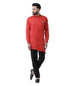 Red Plain Pure Cotton Kurta Pajama