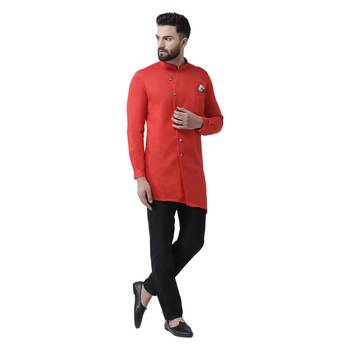 Red Plain Pure Cotton Kurta Pajama 2