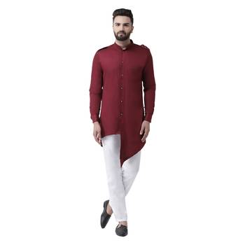 Maroon Plain Pure Cotton Kurta Pajama 1