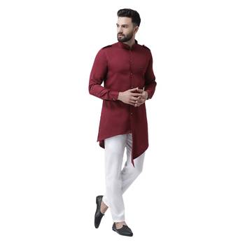 Maroon Plain Pure Cotton Kurta Pajama 2