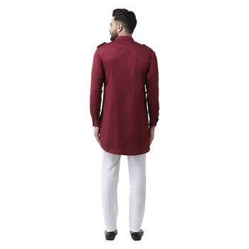 Maroon Plain Pure Cotton Kurta Pajama 3