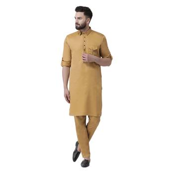 Mustard Plain Pure Cotton Kurta Pajama 1