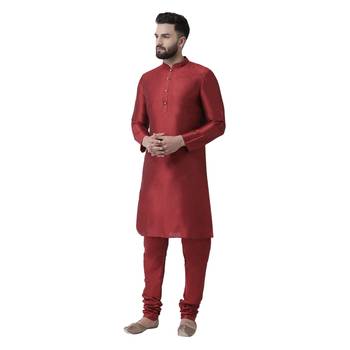 Maroon Plain Dupion Silk Men Kurtas 2