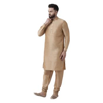 Gold Plain Dupion Silk Men Kurtas 2