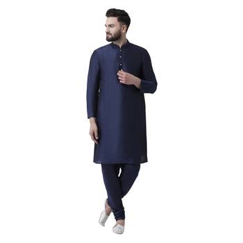 Blue Plain Dupion Silk Men Kurtas 1