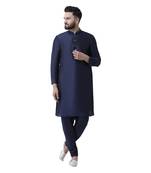 Blue Plain Dupion Silk Men Kurtas