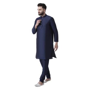Blue Plain Dupion Silk Men Kurtas 2
