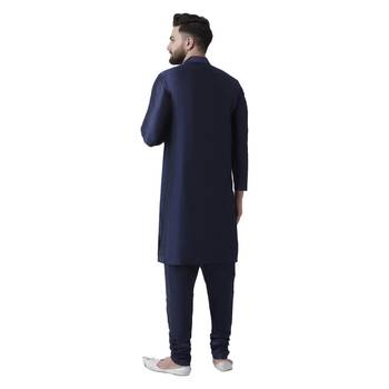 Blue Plain Dupion Silk Men Kurtas 3